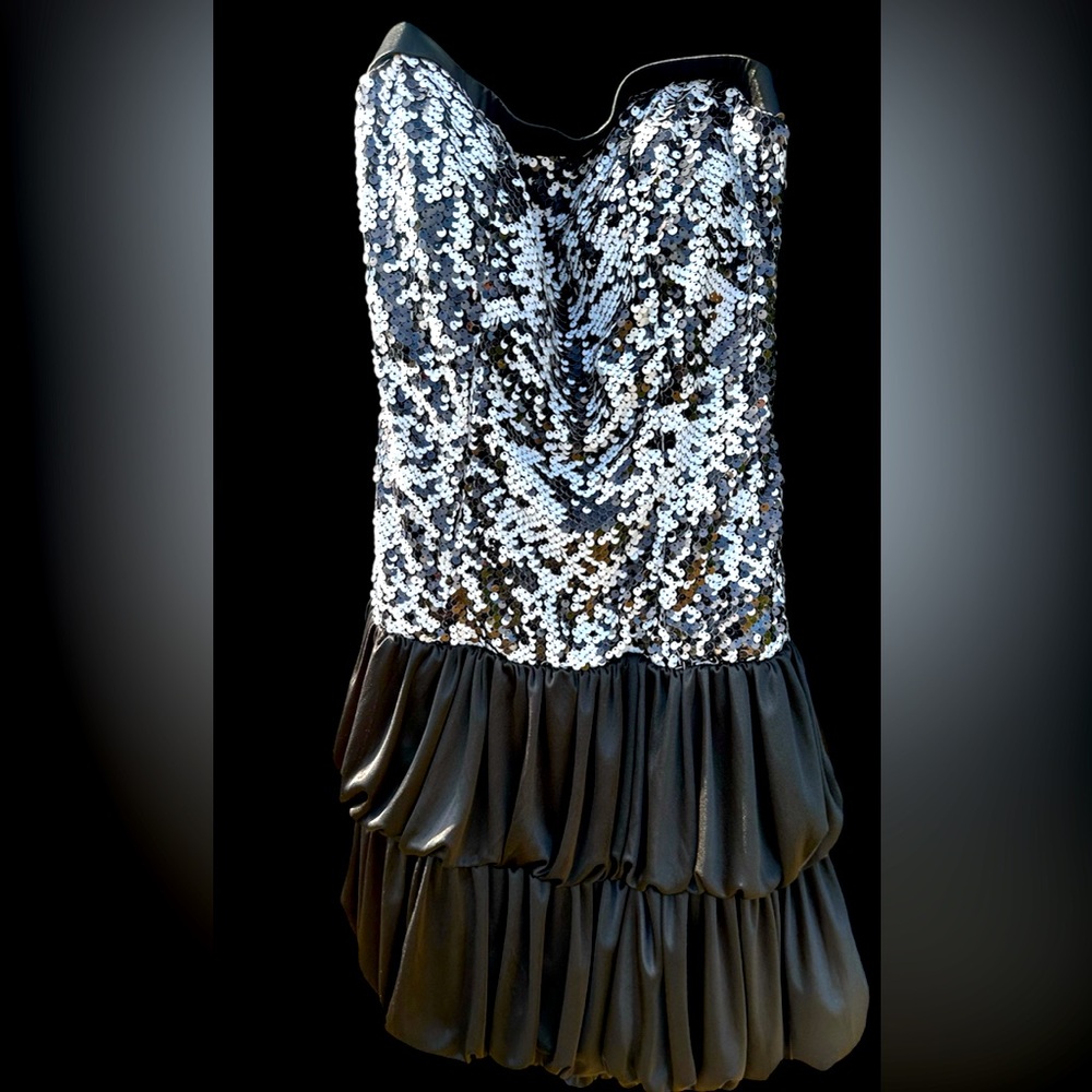 Black Strapless- Sequined on Top Party Dress